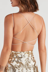 Formal Sequin Cross-Back Mini Dress