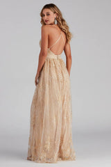 Mona Formal Plunging Glitter Dress