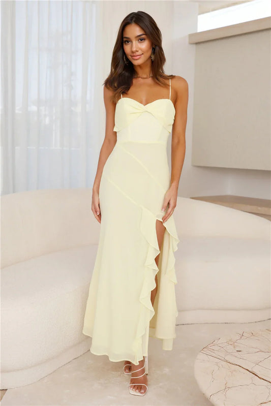 Fresh Scent Frill Maxi Dress Yellow