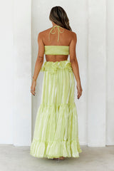 Enchanted Woods Halter Maxi Dress Lime