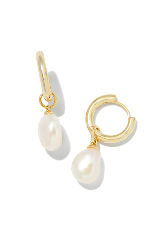 Willa Gold Pearl Huggie Earrings Gold White Pearl