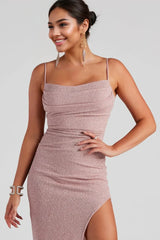 Formal High Slit Glitzy Glitter Dress