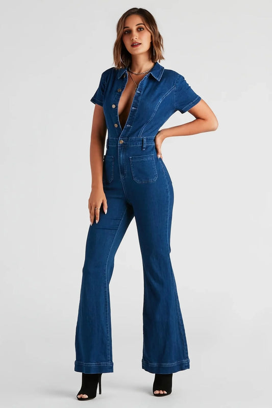 Gimme The Flare Denim Jumpsuit