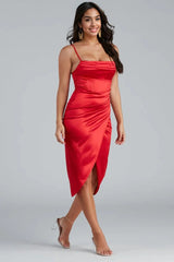 Formal Satin Wrap Midi Dress