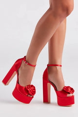 Fashion Strut Satin Rose Platform Heels