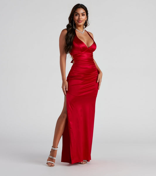 Sam Formal Satin Open Back Dress