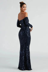 Sierra Sequin Off The Shoulder Formal Dress