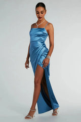 Mayra Formal Satin Slit Long Dress