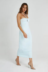 Krissy Midi Twist Halter Jersey Dress - Arctic Blue