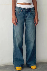 Roomy Extra Wide Low Rise Jeans in Vintage Blue Green