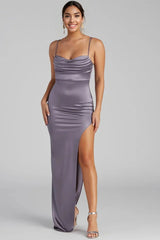 Lola High Slit Satin Dress