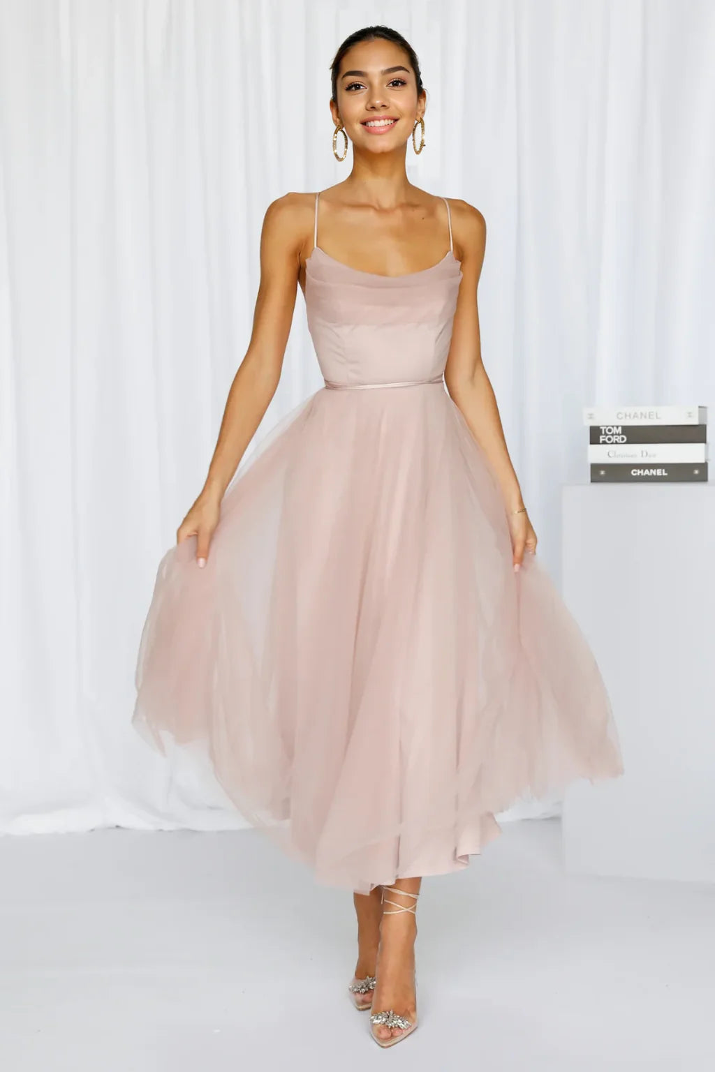 Signal My Way Tulle Midi Dress Rose