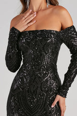 Sierra Sequin Off The Shoulder Formal Dress