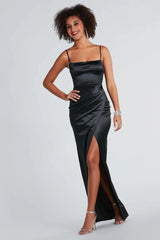 Mayra Formal Satin Slit Long Dress