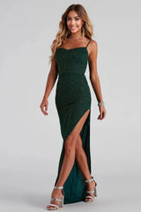 Formal High Slit Glitzy Glitter Dress