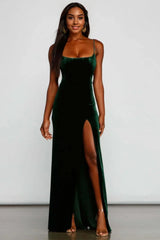 Formal High Slit Velvet Dress