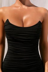 Ruched Bandeau Mini Dress in Black