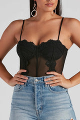 Dreamy-Chic Mesh Crochet Bustier Bodysuit