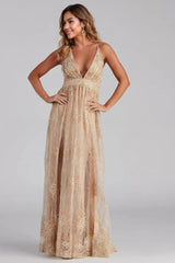 Formal Plunging Glitter Dress