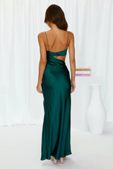 Oceanic Eyes Satin Maxi Dress Dark Green