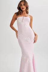 Lorelai Strapless Rose Knit Maxi Dress - Fairy Floss Pink