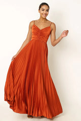 Naira Pleated Maxi Dress - Sunset Orange