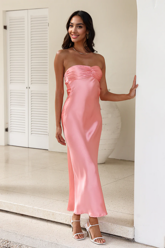 Bonded Connection Satin Maxi Dress Pink