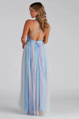 Nylah Pleated Rainbow A-Line Dress