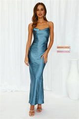 Kissin All Night Satin Maxi Dress Midnight Blue