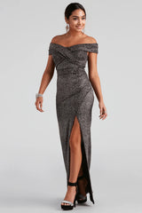 Formal Glitter Wrap Dress