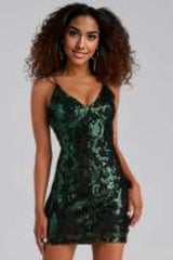 Formal Sequin Cross-Back Mini Dress