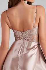 Lorella Satin Empire Lace Back Formal Dress