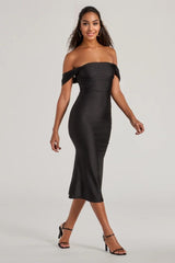 Exceptional Off-The-Shoulder Flared Midi Dress