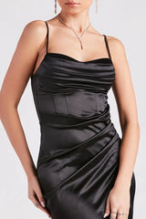 Formal Satin Wrap Midi Dress