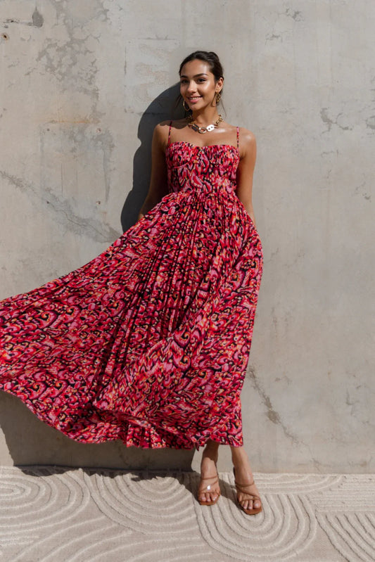 Achanti Pleated Maxi Dress - Pink Multi