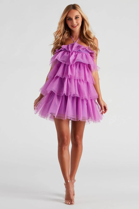 Janice Tulle Halter Short Dress