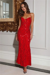 Own The Club Sequin Maxi Dress Red