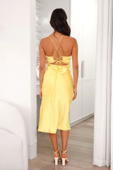 Formal Things Satin Midi Dress Yellow