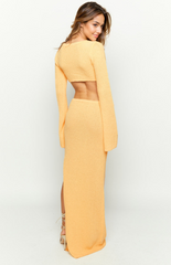 Arya Yellow Long Sleeve Knit Maxi Dress