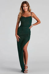 Formal High Slit Glitzy Glitter Dress