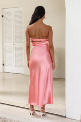 Bonded Connection Satin Maxi Dress Pink