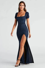 Sophie Glitter Knit Mermaid Dress Navy