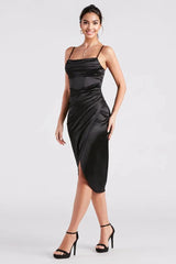 Formal Satin Wrap Midi Dress