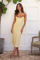 Blooming Relationship Satin Midi Dress Yellow