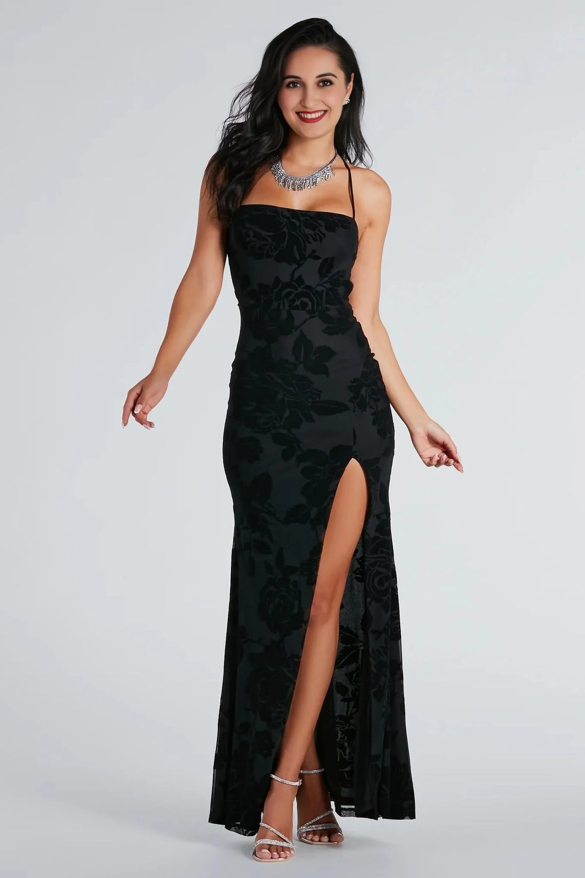 Norma Formal Velvet Floral Lace-Up Mermaid Dress