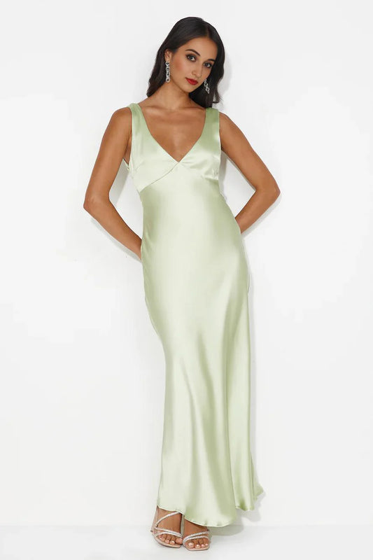 Indigo Fields Satin Maxi Dress Green