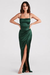 Mayra Formal Satin Slit Long Dress