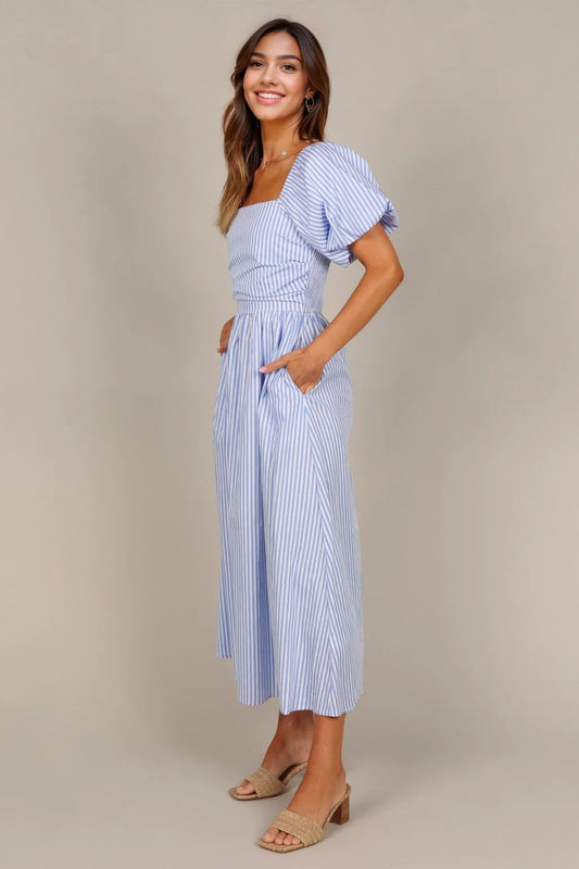 Clo Puff Sleeve Maxi Dress - Blue Stripe