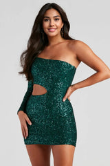 Sparkle Party Sequin One-Shoulder Mini Dress