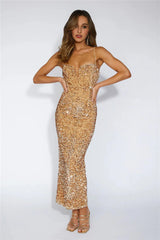 Party Mood Sequin Maxi Dress Gold